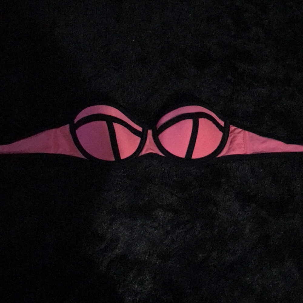 Pink Strapless Bikini Top with Black Accents